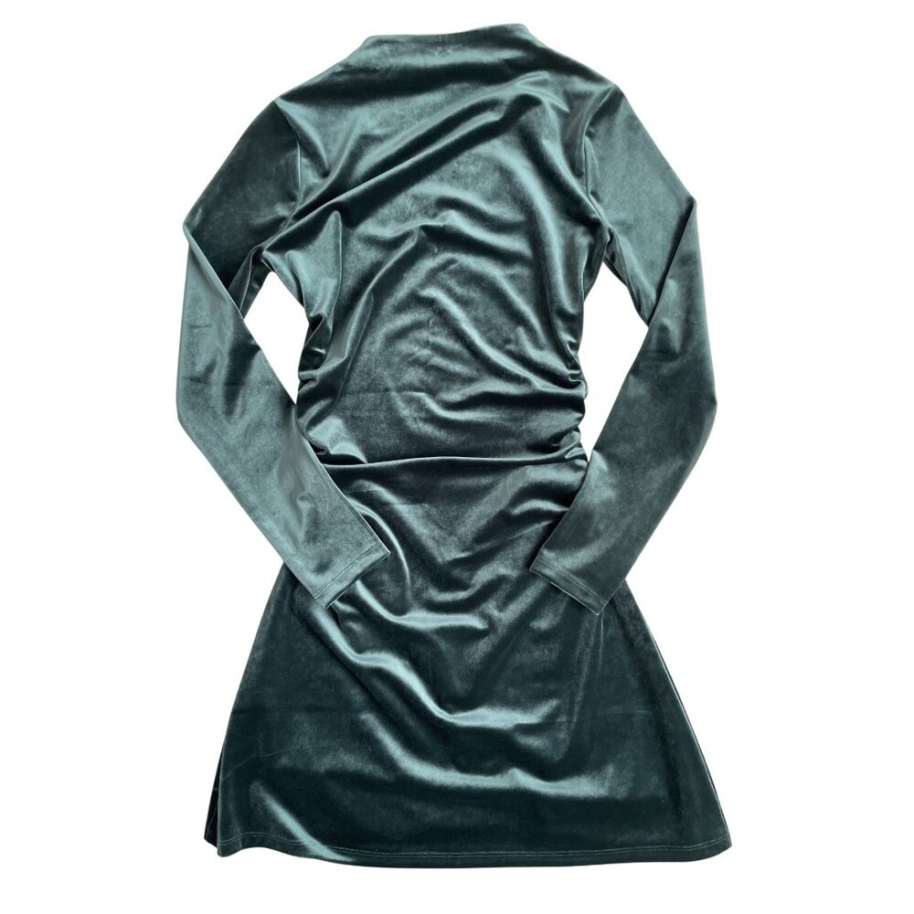 Abercrombie & Fitch Women's Small Green Velour Mock Neck Ruched Mini Dress - Picture 5 of 5